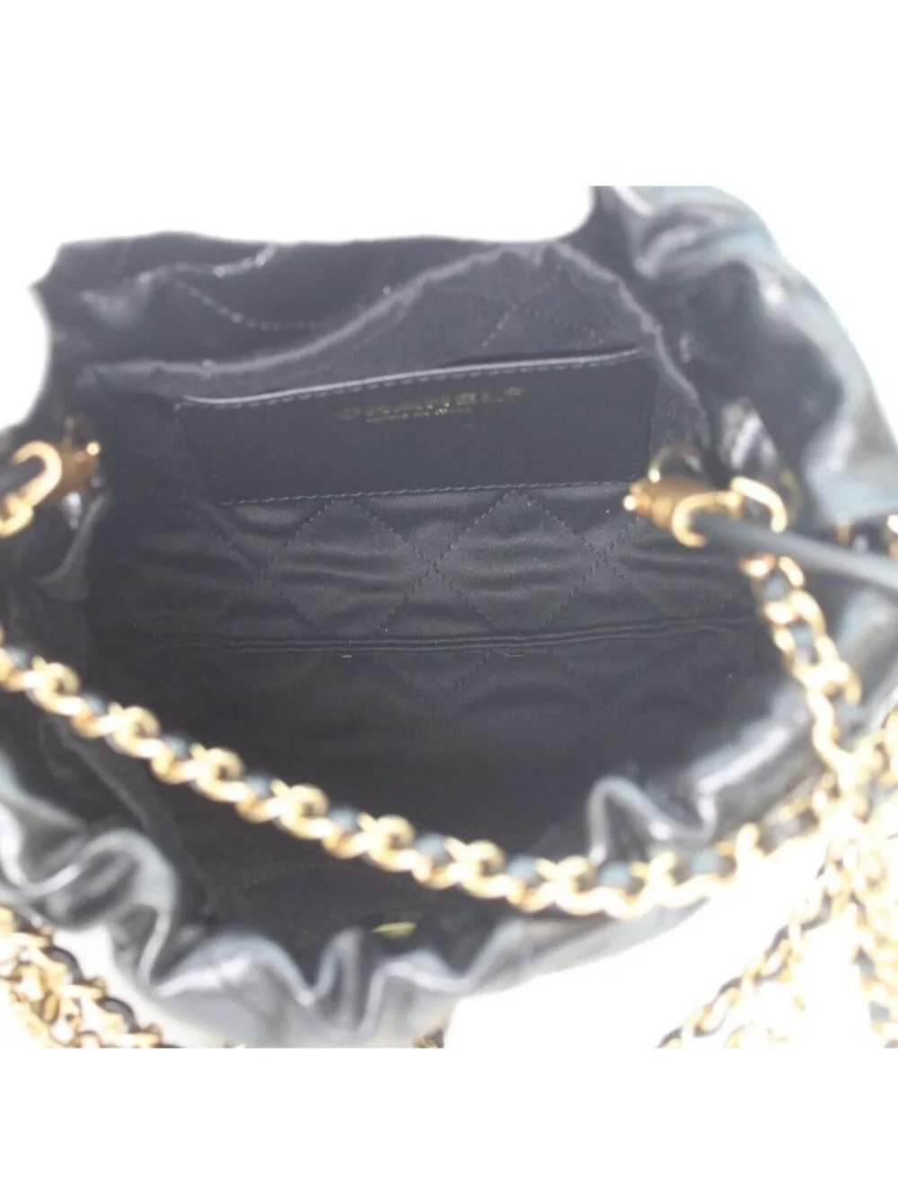 Chanel Black Shiny Calf 22 Mini Pearl Chain Shoulder Bag
